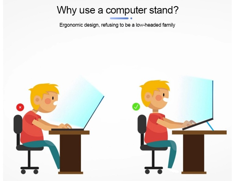 Infographic explaining the ergonomic benefits of using a laptop stand.