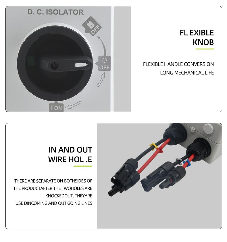 Diagram showing the wire connection points on the DC isolator switch.