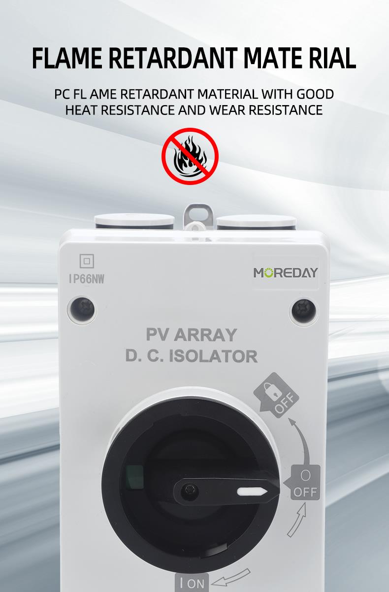 Isolator switch highlighting flame retardant PC material