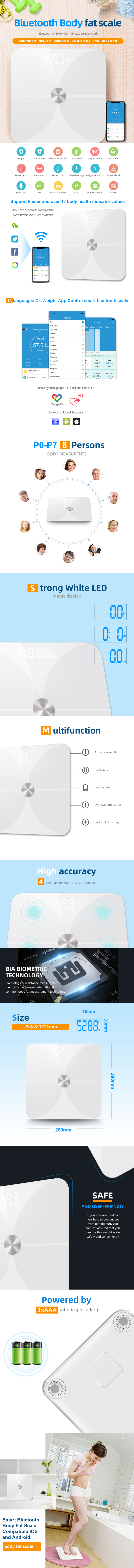 Smart Bluetooth Body Fat Scale features and app connectivity overview