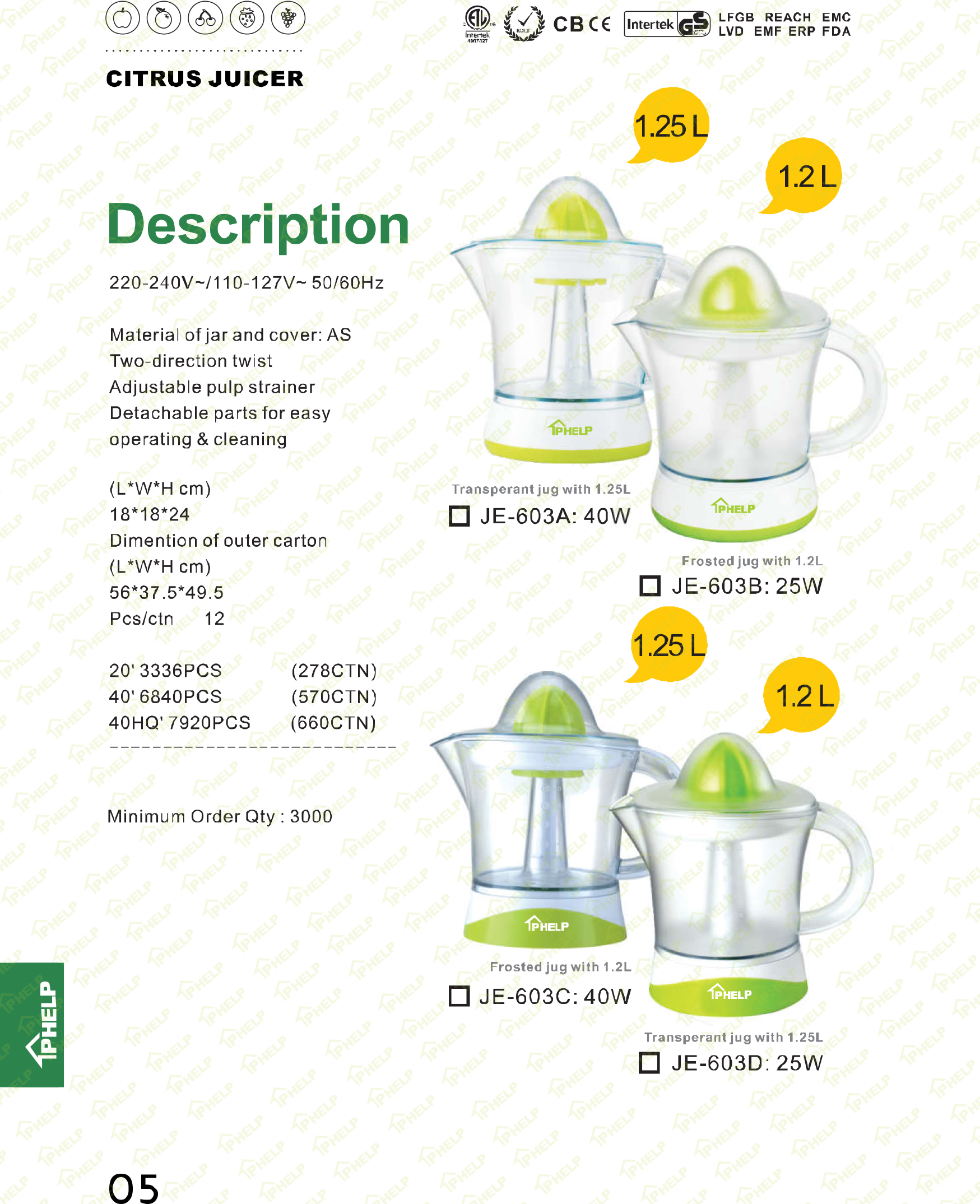 Electric citrus juicer with components displayed