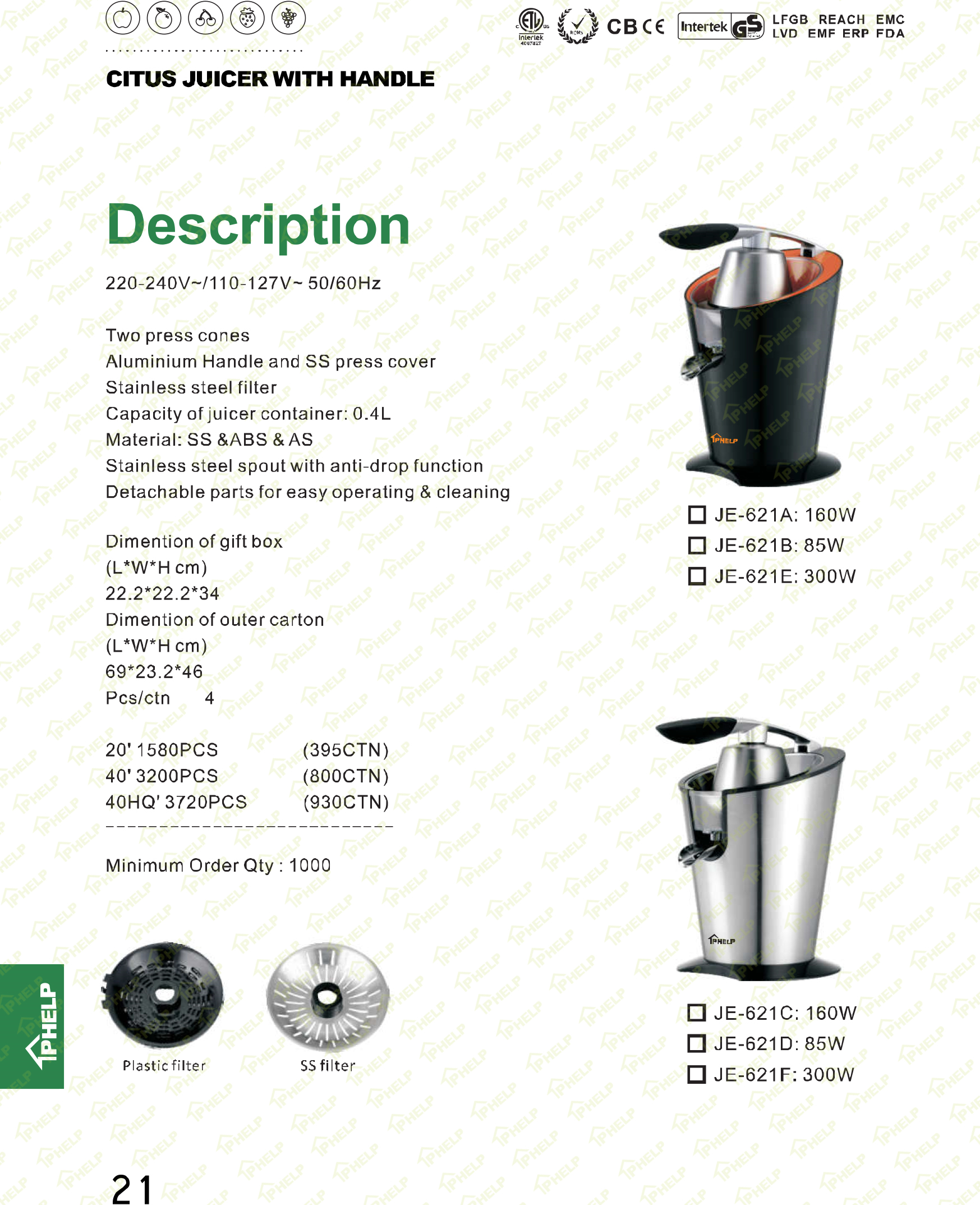 Citrus juicer with handle and accessories