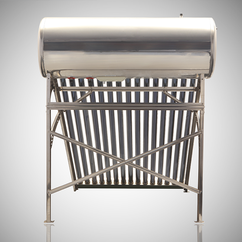 Solar water heater with cylindrical tank and support frame