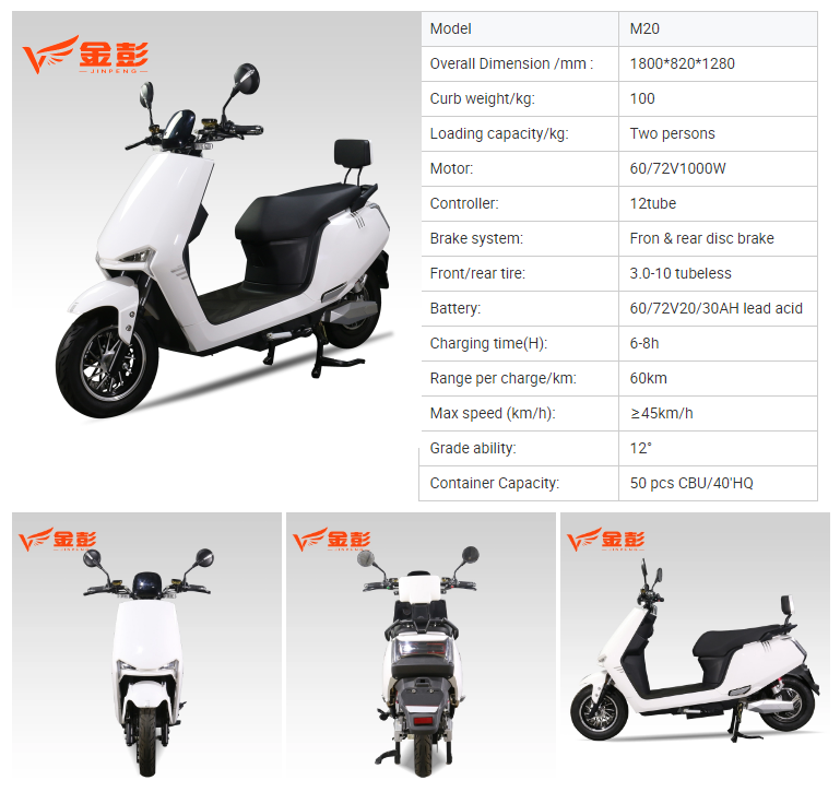 Technical specification infographic for the electric motorcycle