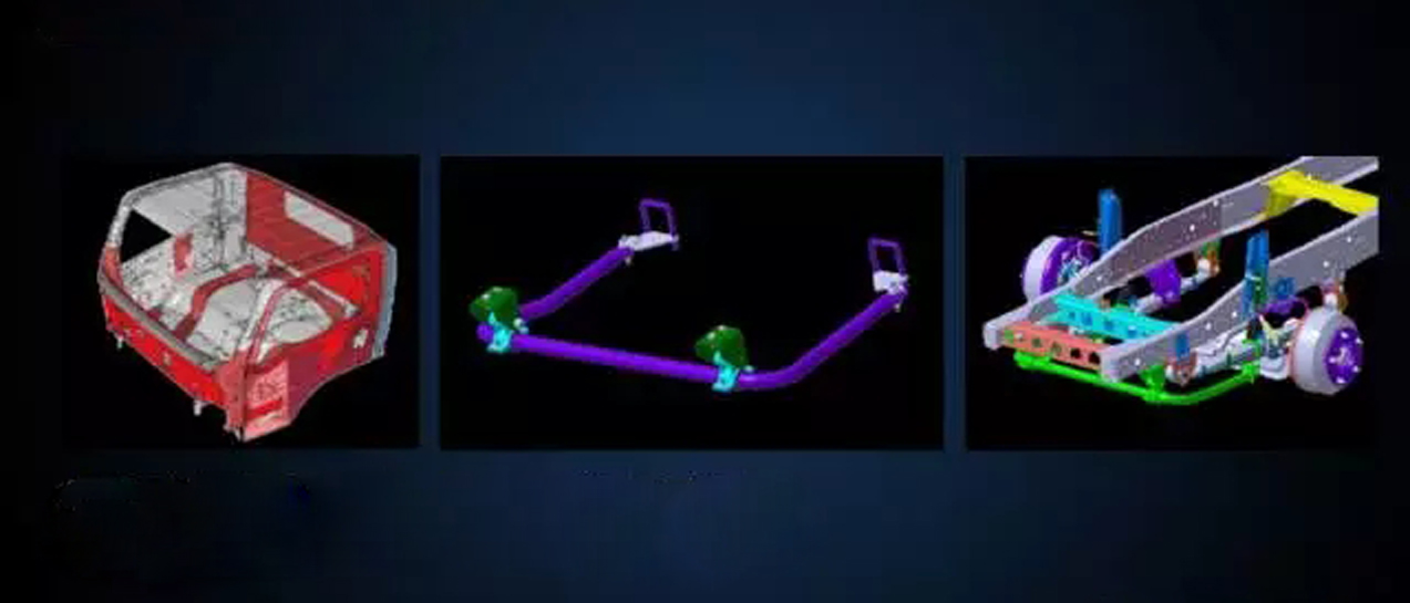 Technical diagram of chassis and suspension components
