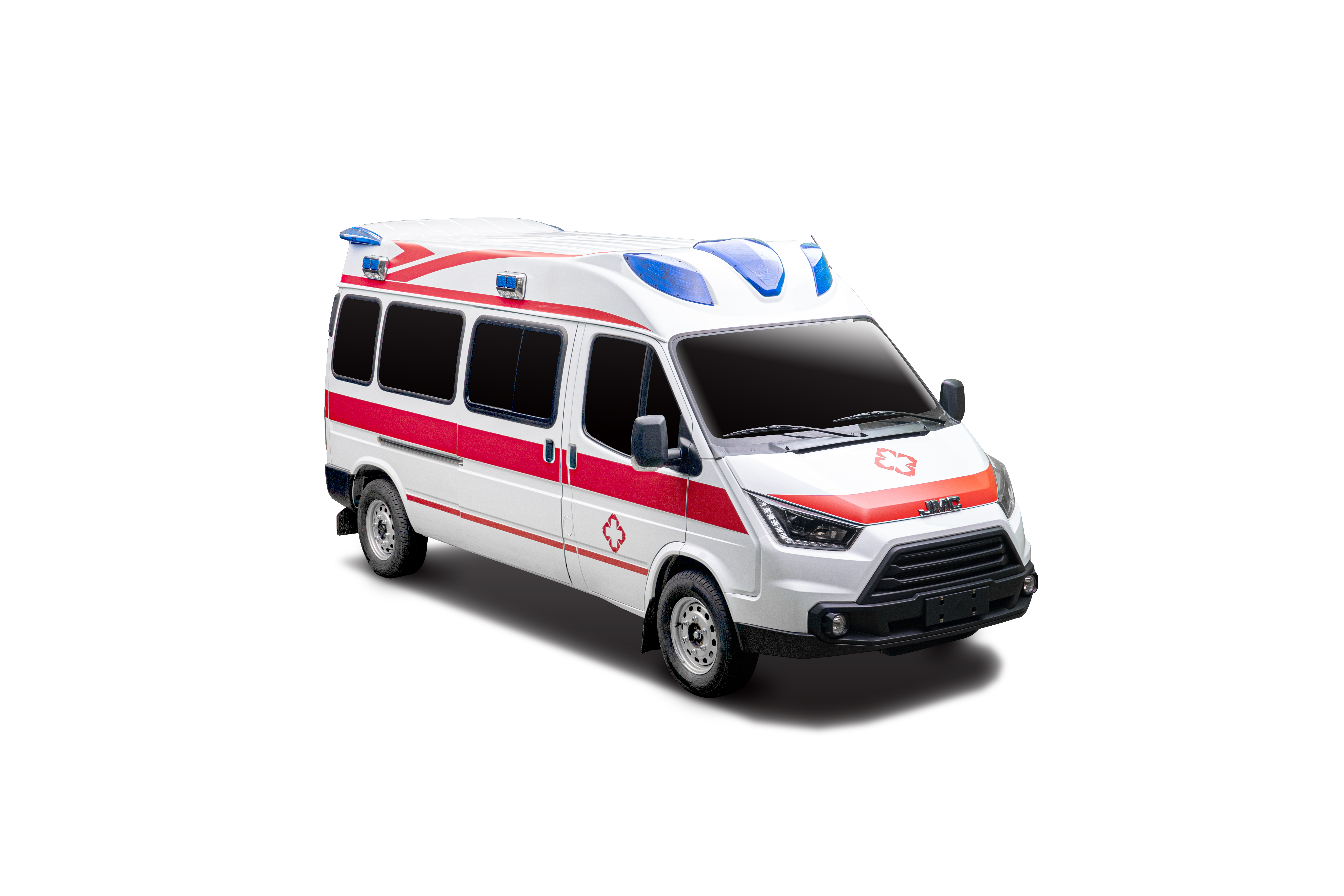Interior view of the emergency medical ambulance showing the patient compartment and equipment layout