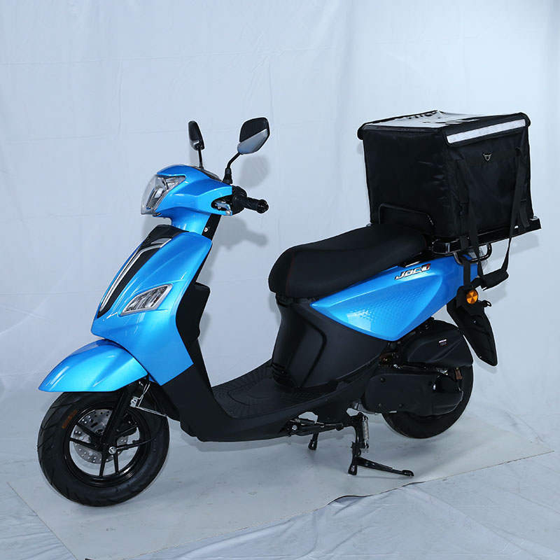 Urban delivery scooter with rear cargo rack in various colors