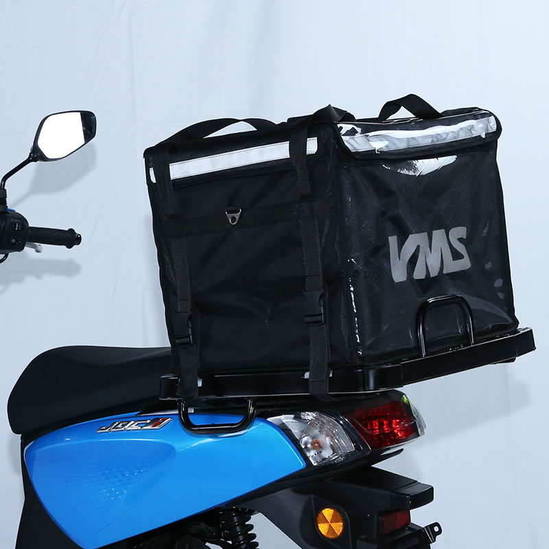 Close up of the sturdy rear cargo rack on the delivery scooter