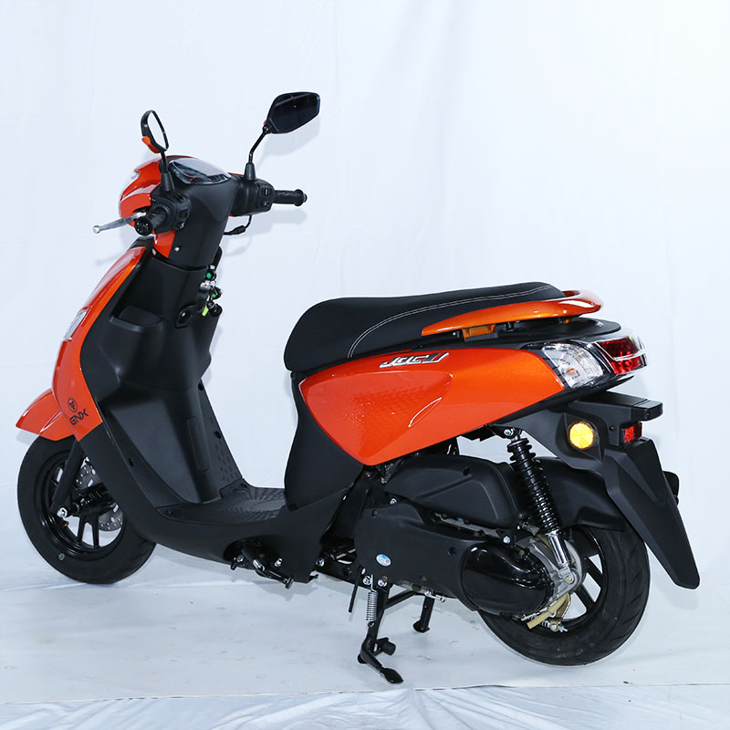 Full view of the scooter showing seating and storage