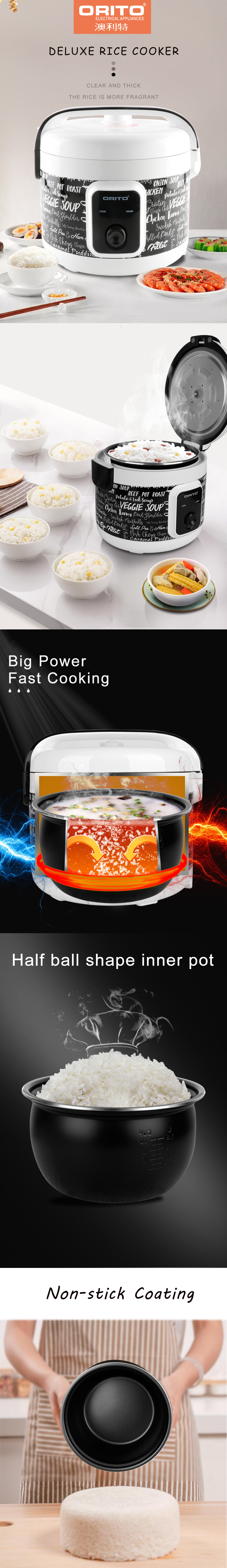 Close up of the deluxe rice cooker showing the half-ball inner pot and non-stick surface