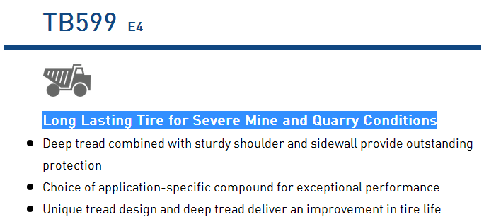 TB599 E4 radial tire technical features diagram