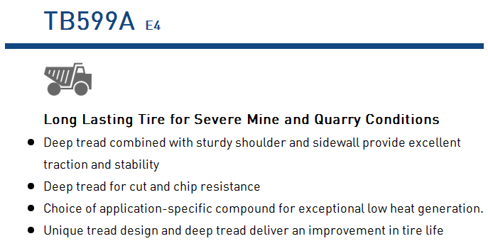 Close up of the TB599A tire tread and sidewall