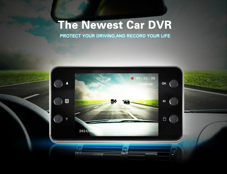 Car DVR display screen showing real-time video feed and settings