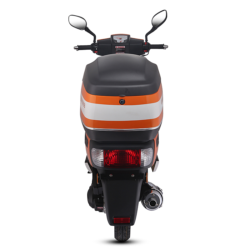 Rear view of delivery scooter with cargo box