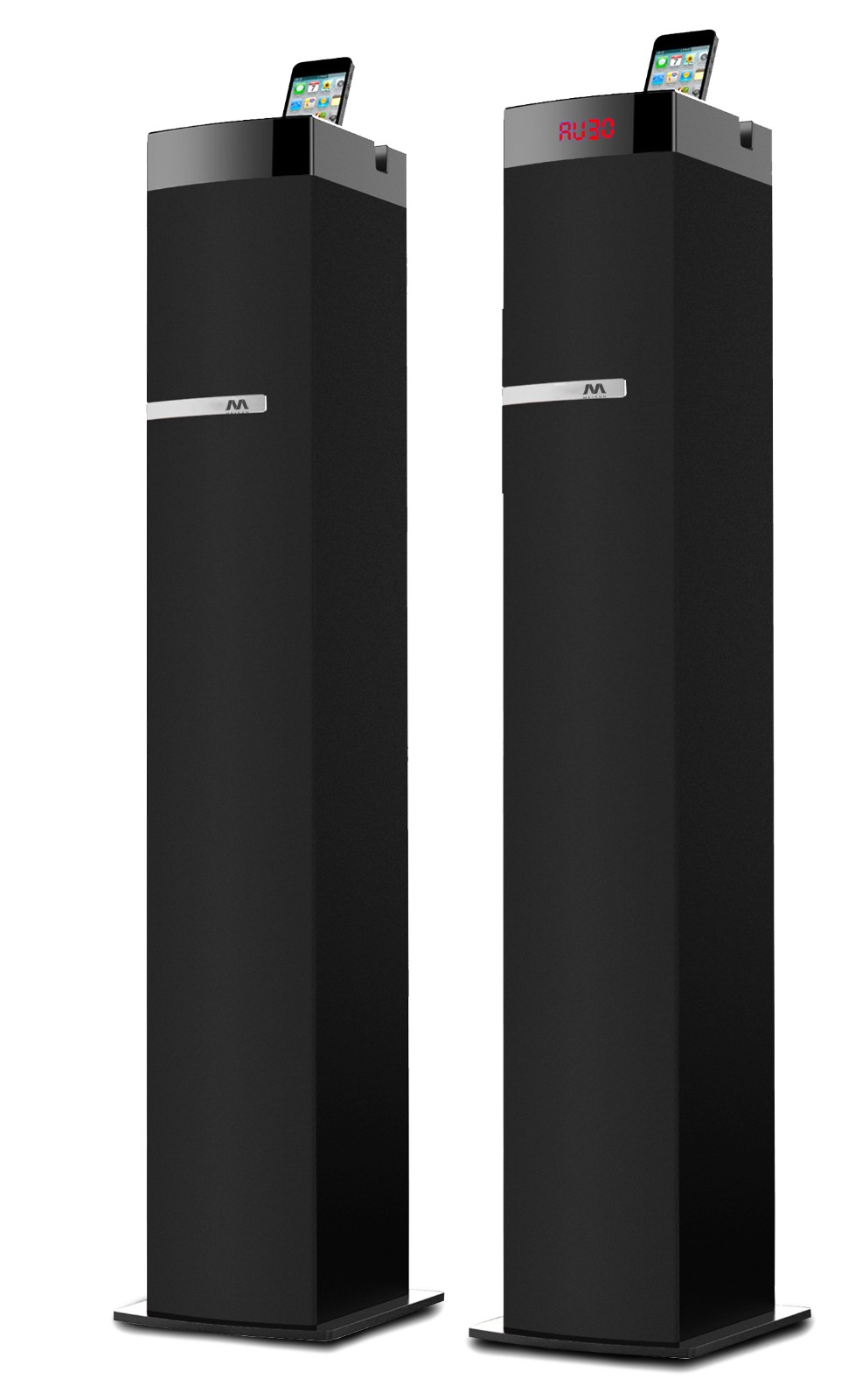 Floor-Standing Stereo Speakers with Mobile Device Dock