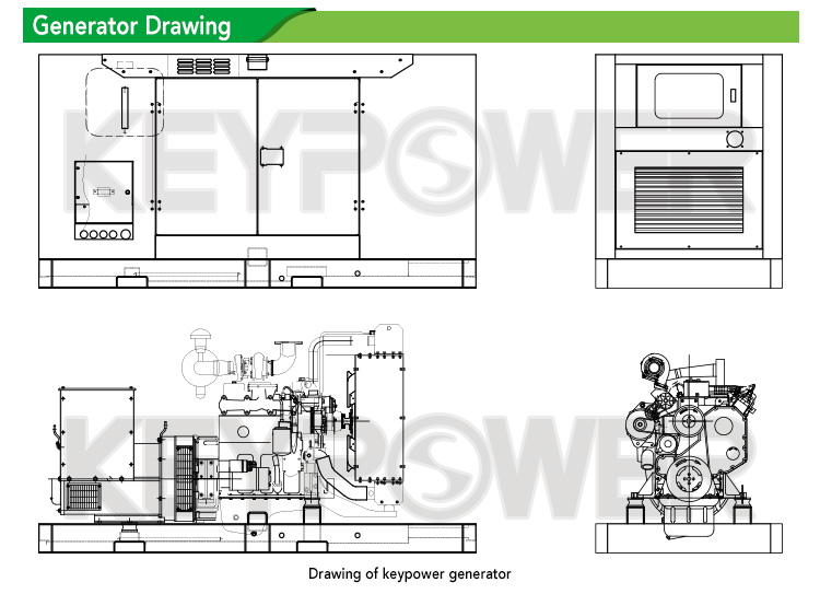 Technical drawing of the 65 kVA trailer-mounted generator