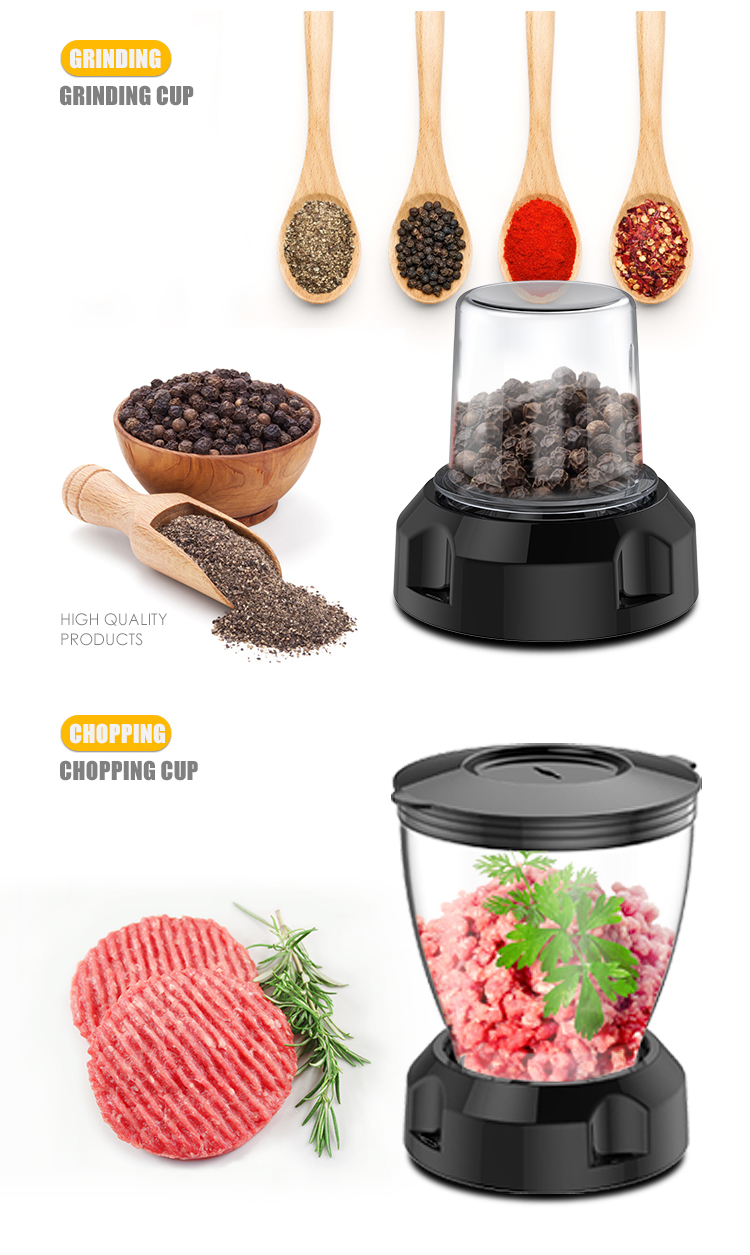 Blender attachments including grinding and chopping cups