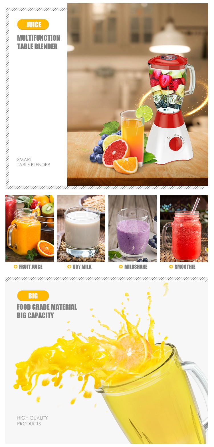 Multifunction table blender showing various food preparation capabilities