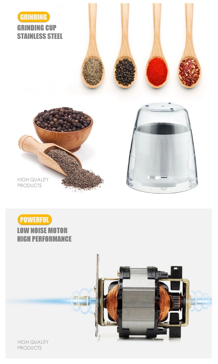 Close up of the electric grinder attachment with stainless steel cup