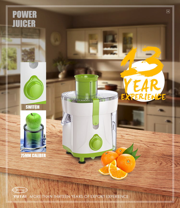 Electric juicer unit showing the feeding tube and main housing