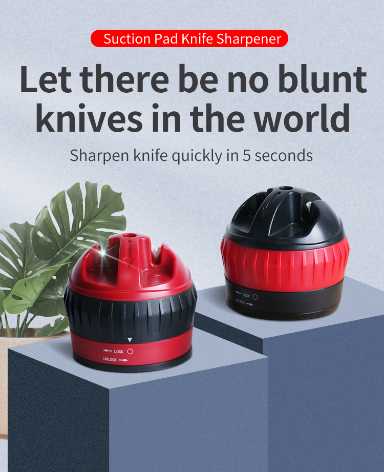 Two-stage knife sharpener with suction pad