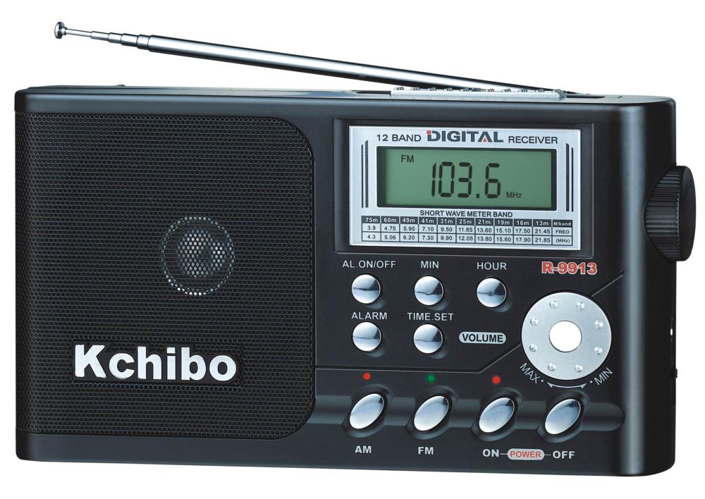 Portable 12-Band Digital Radio Receiver with Alarm Clock