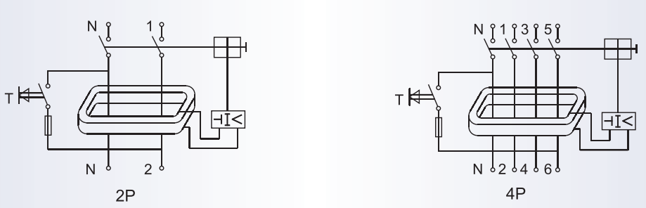 Wiring diagram and terminal layout for 2P and 4P models