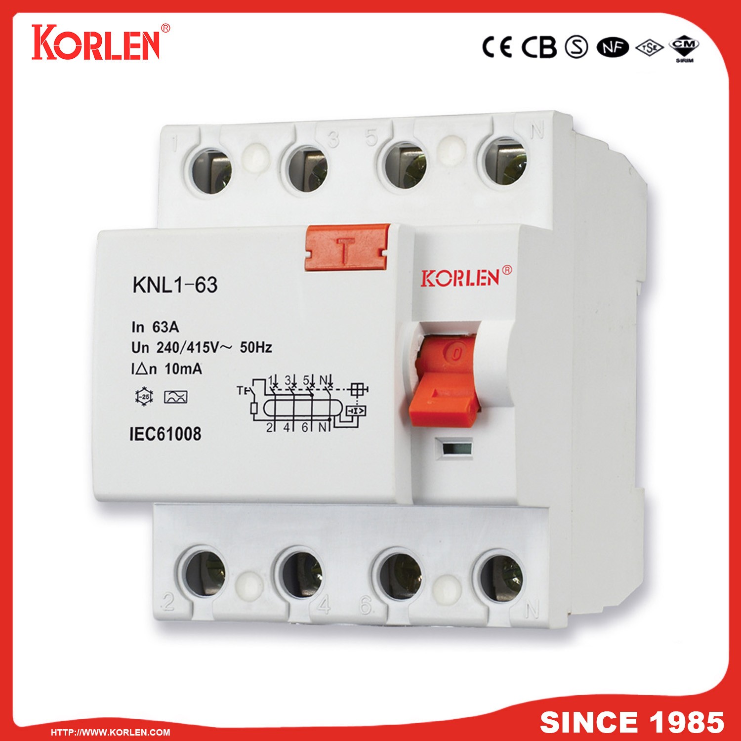 Korlen Residual Current Circuit Breaker RCCB Knl1-63 (F360 Series) with Ce CB 3ka16A 25A 3 - Image 3