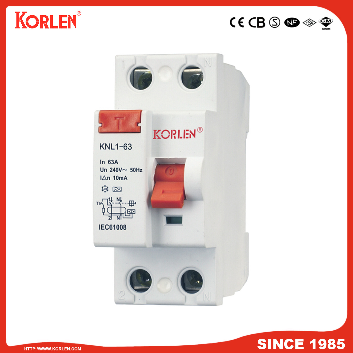 Korlen Residual Current Circuit Breaker RCCB Knl1-63 (F360 Series) with Ce CB 3ka16A 25A 3 - Image 2
