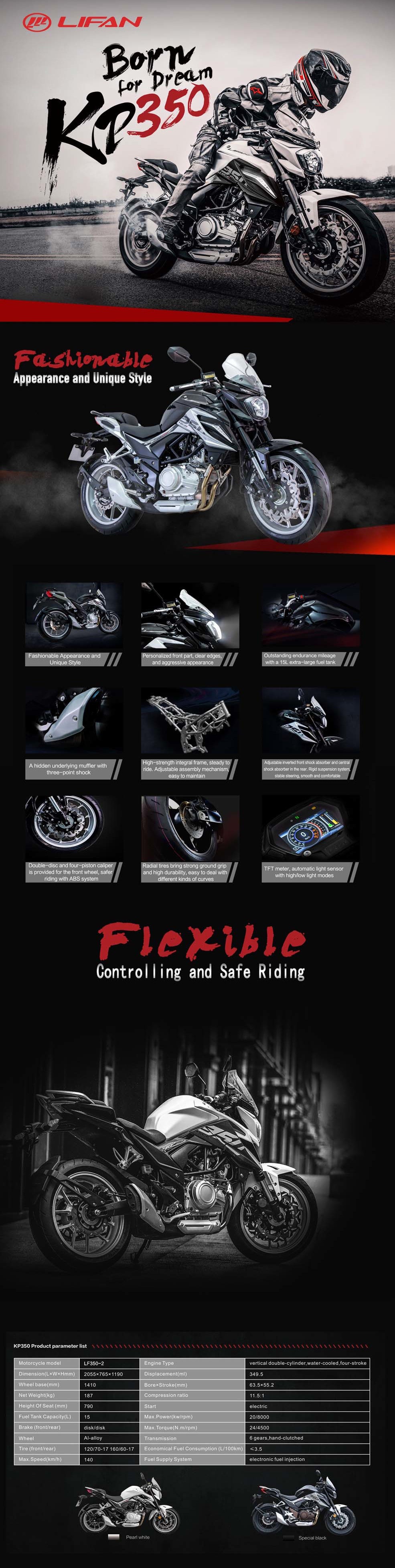 Detailed view of the 350cc motorcycle features and components