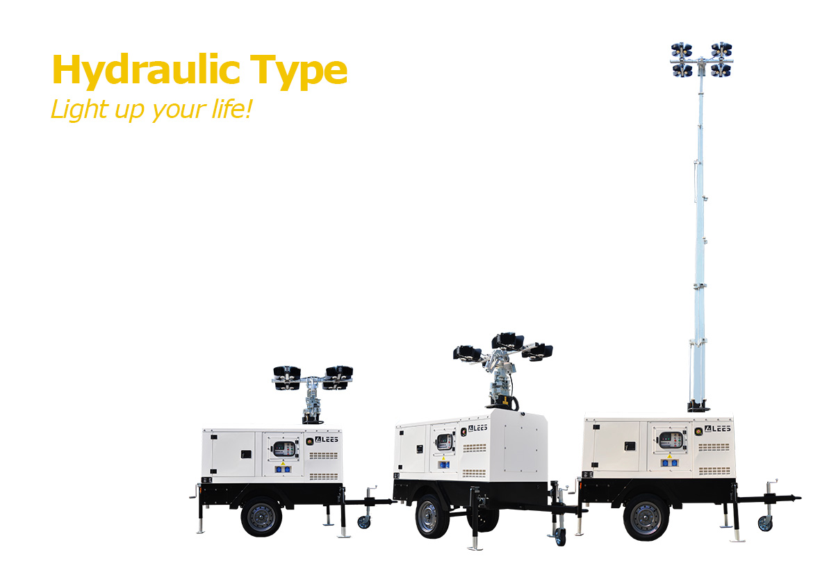 Hydraulic light tower in operation