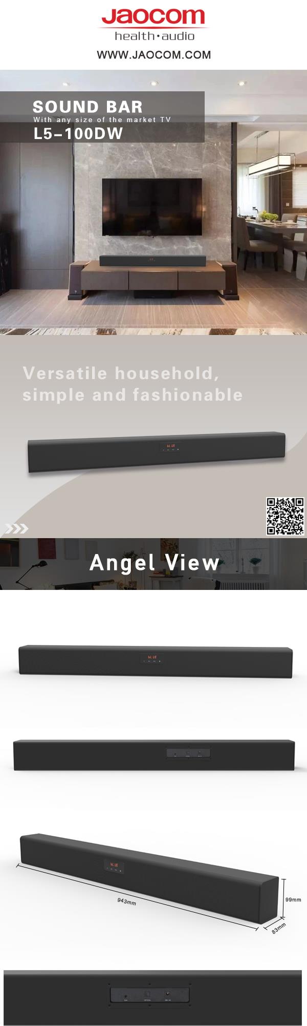 Technical diagram showing soundbar dimensions and mounting options