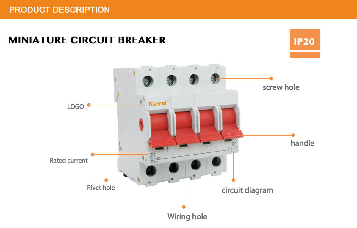 Detailed view of the MCB showing terminal connections and operating handle