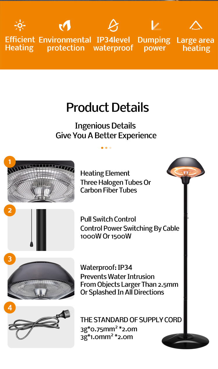 Infrared heater heating element and power cord specifications