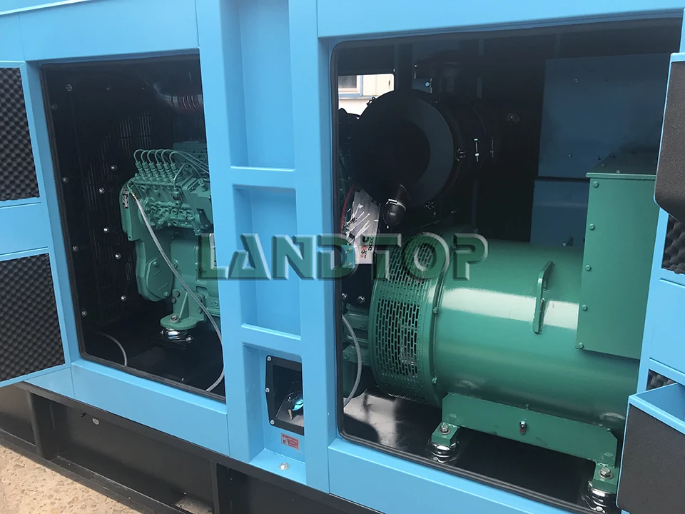 Soundproofed water-cooled diesel generator set on a base frame
