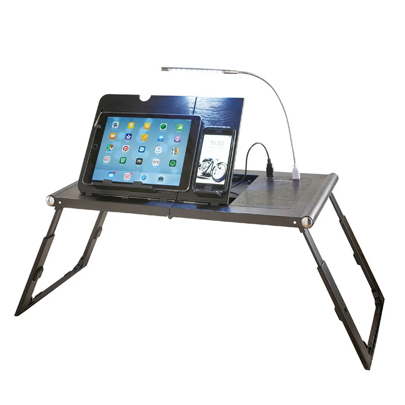 Laptop table with LED light and device holder