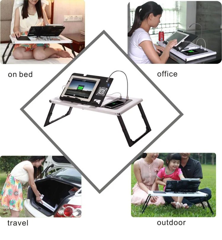 Versatile laptop table used in various settings.