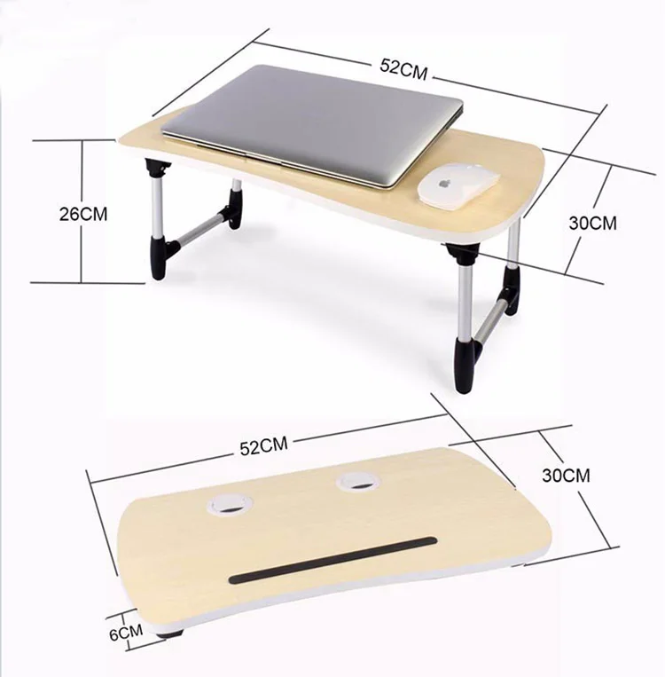 Laptop table showing dimensions for length, width, and height