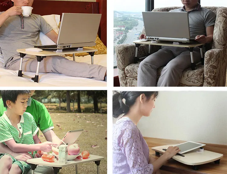 Adjustable laptop table in use on a sofa
