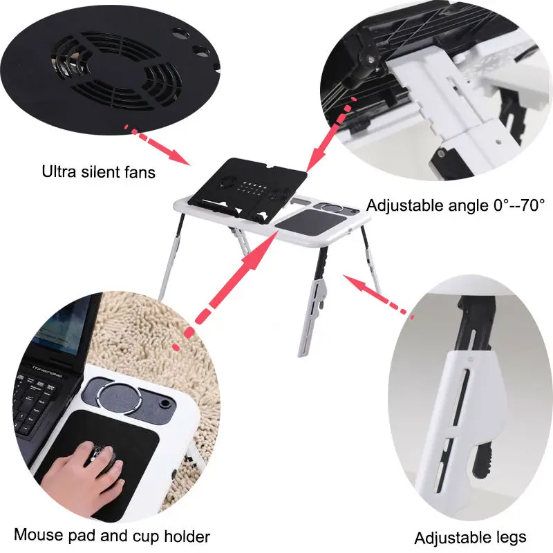 Laptop table showing adjustable angle and ergonomic features