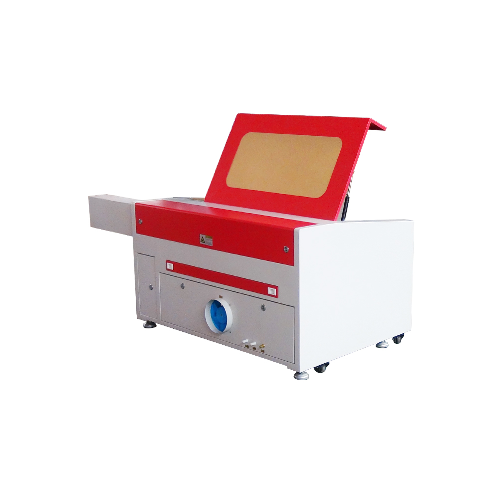 SH-G460 laser machine exterior view showing ventilation and mobility casters