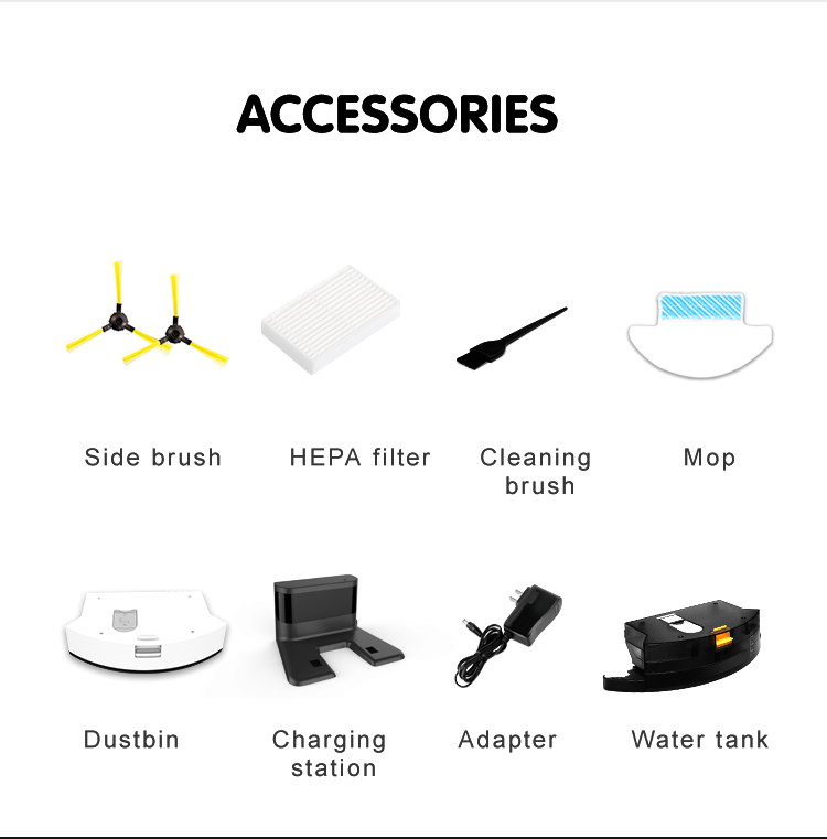 Full set of accessories included with the robot vacuum