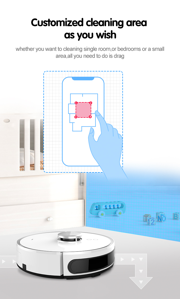 Mobile app interface showing customized cleaning zones