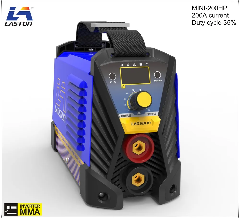 Compact portable welder unit displaying digital interface and control knobs