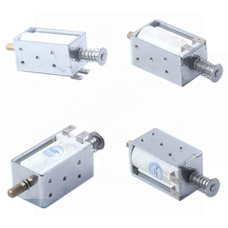 Electromagnetic latching solenoid with metallic housing and spring-loaded plunger