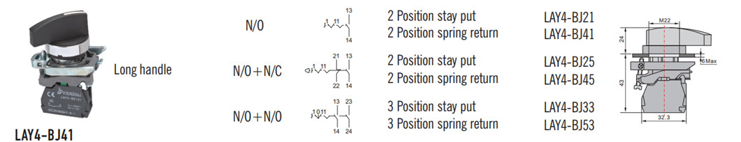 Technical diagram showing dimensions and mounting specifications for the metal selector switch