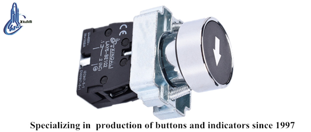 Close up of the metal push button switch
