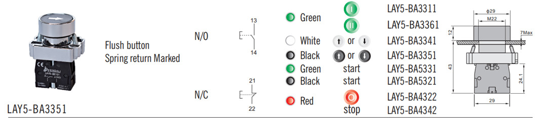 Diagram showing various button types and dimensions