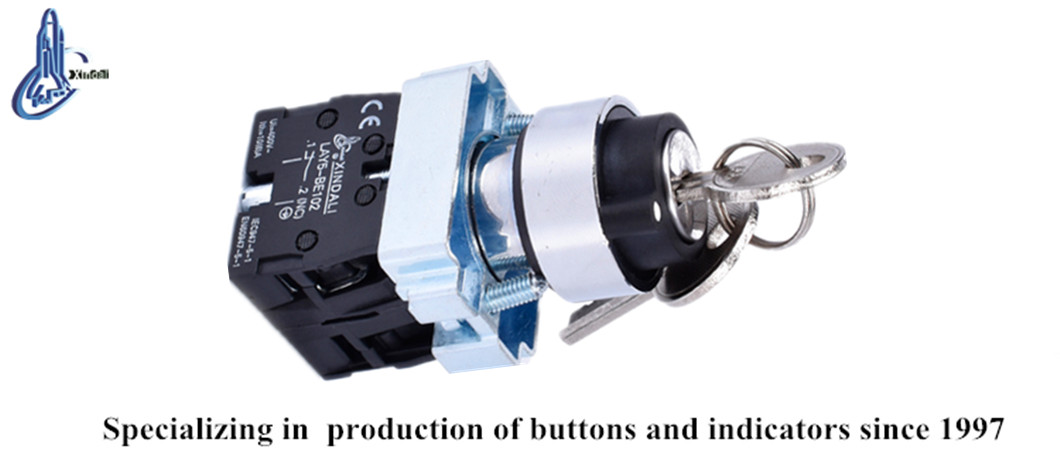 Close up of the 3-position elevator key switch showing contact block details.