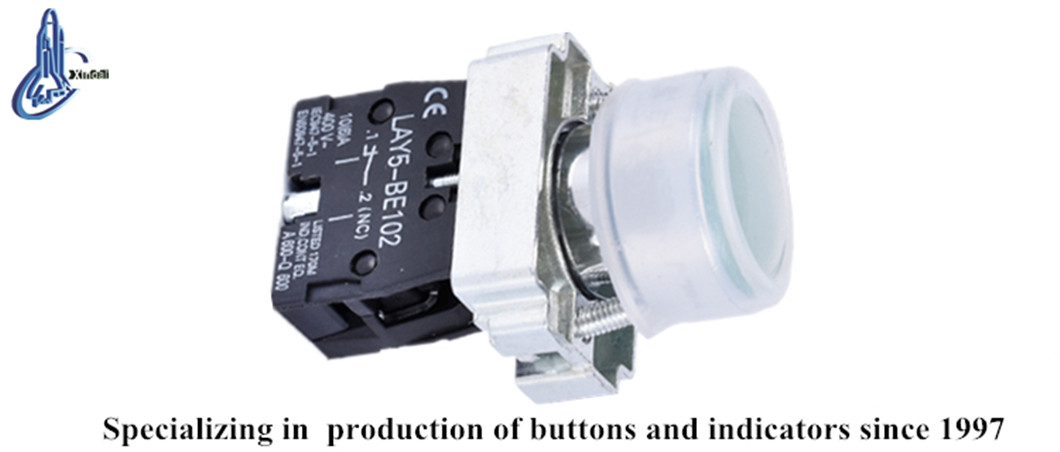 Close up of the waterproof metal push button switch with protective cap